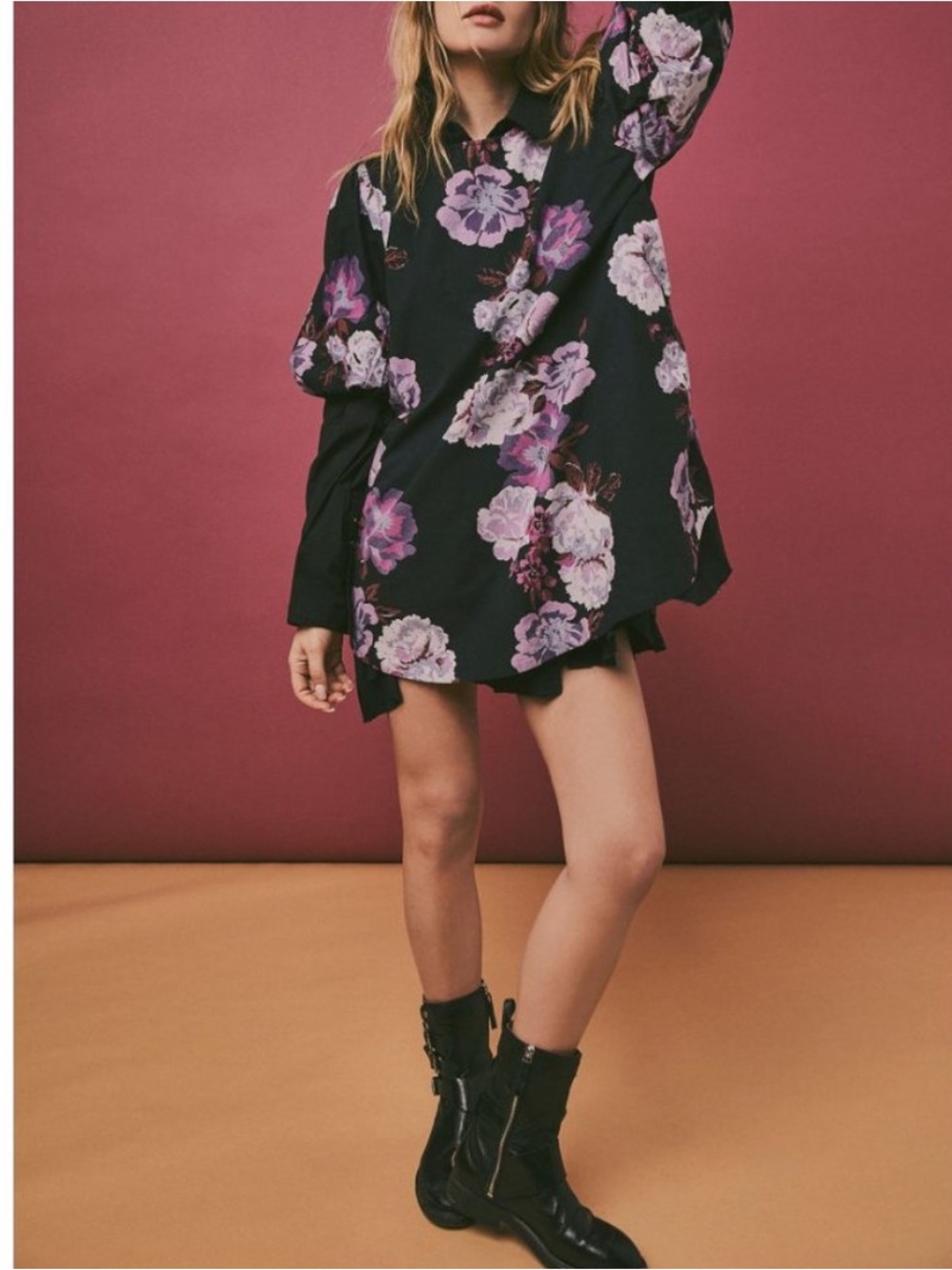 ▪️Free People Maye Poplin Tunic Mini Dress in Midnight Combo S